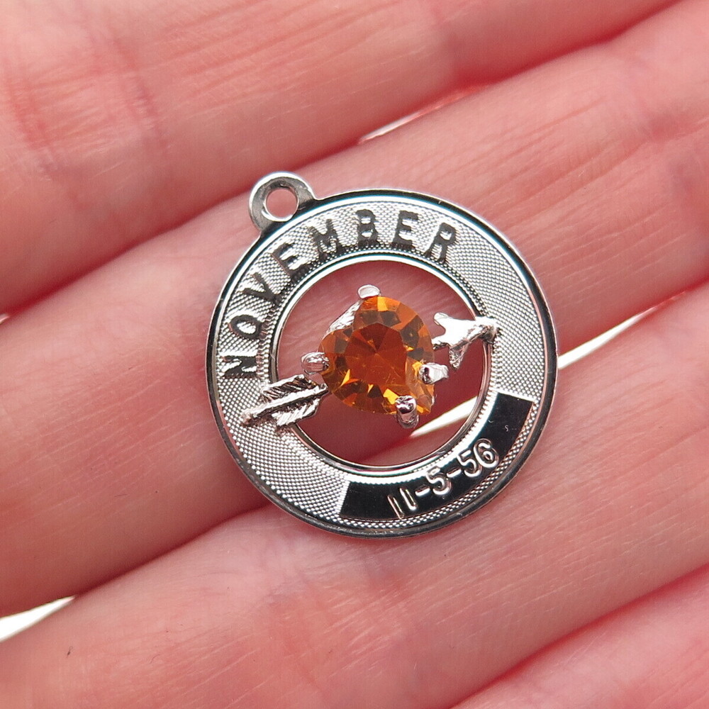 Crea Sterling Silver Vintage Rhinestone November Birthstone Heart Charm Pendant
